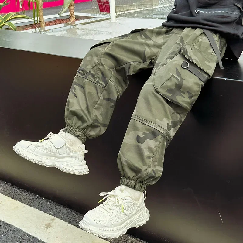 New Boys Camo Pants Teens Tactical Pants Children Big Pocket Baggy Trousers School Kids Casual Sweatpants 4 5 6 8 10 11 12 14 Y