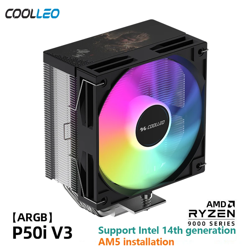 COOLLEO P50i V3 CPU Cooler 5 heat pipes 148mm Height Tower Radiator ARGB Cooling fan For LGA1700/1200/115X AMD AM4 AM5