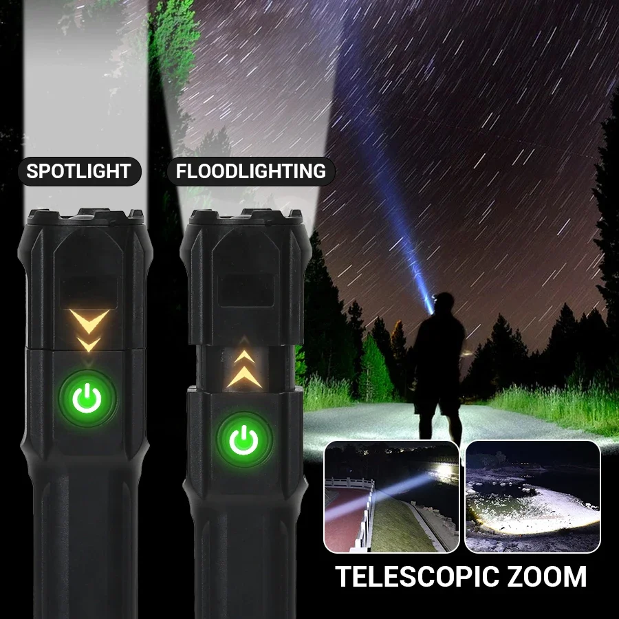 Powerful EDC LED Flashlight USB Charging Portable Camping Light Super Bright Flashlight Power Display for Outdoor Camping Use