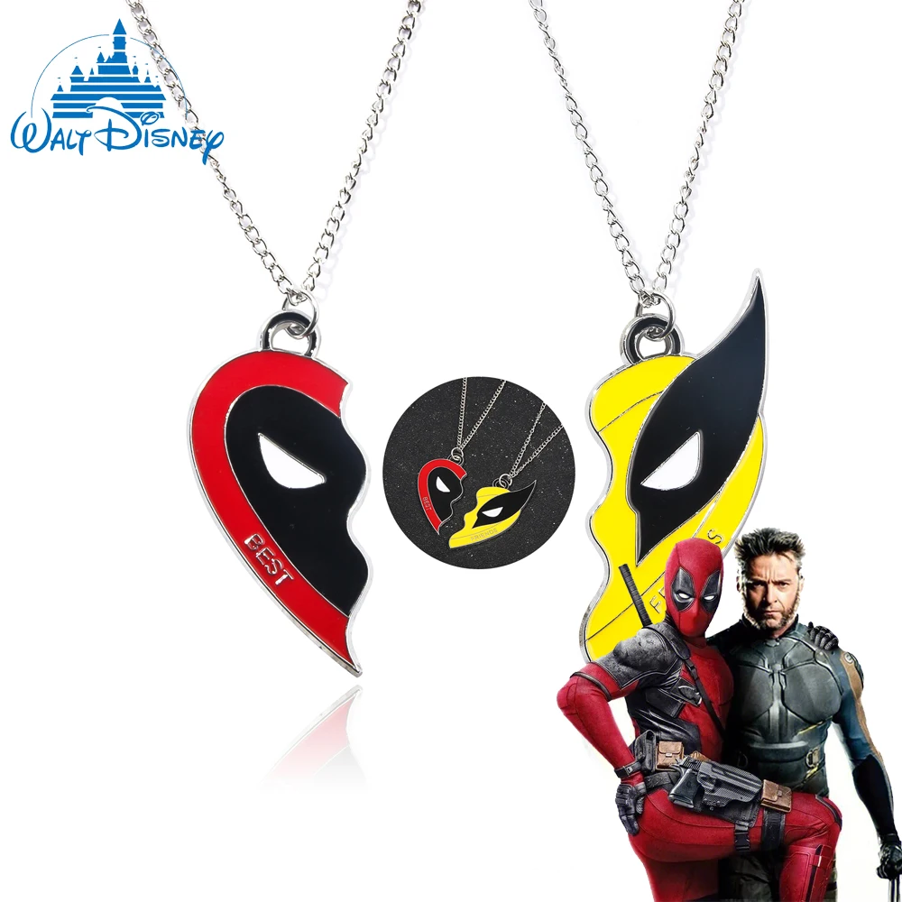 Disney Marvel Deadpool 3 Logo Deadpool and Wolverine Best Friends Necklace Pendant Heart Necklace Cosplay Men Women Bag Jewelry