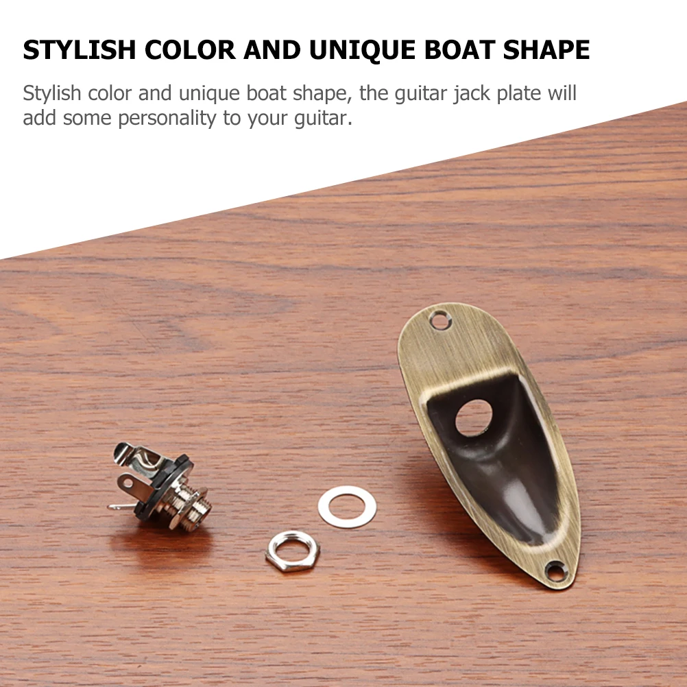 

GT46 Accessories Set Bronze Black Metal Jack Plate Boat Shape Replacement Parts Electric Guitar Input Socket Cover