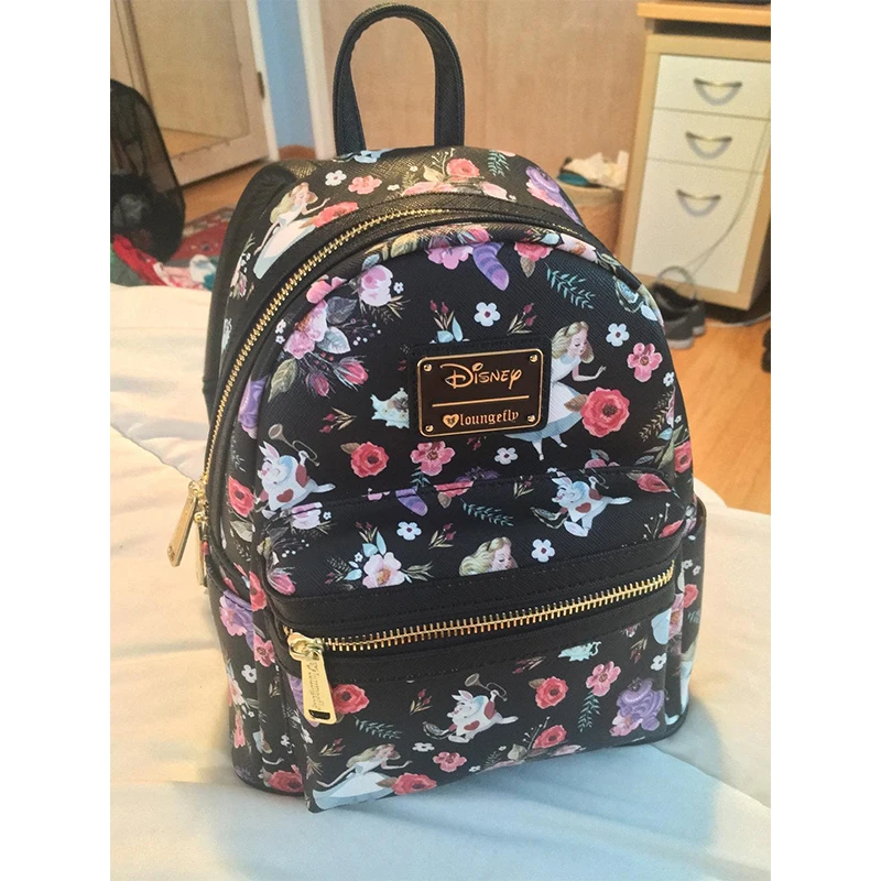 Loungefly Disney Alice In Wonderland Allover Print Double Strap Shoulder Bag Purse Mini Backpack