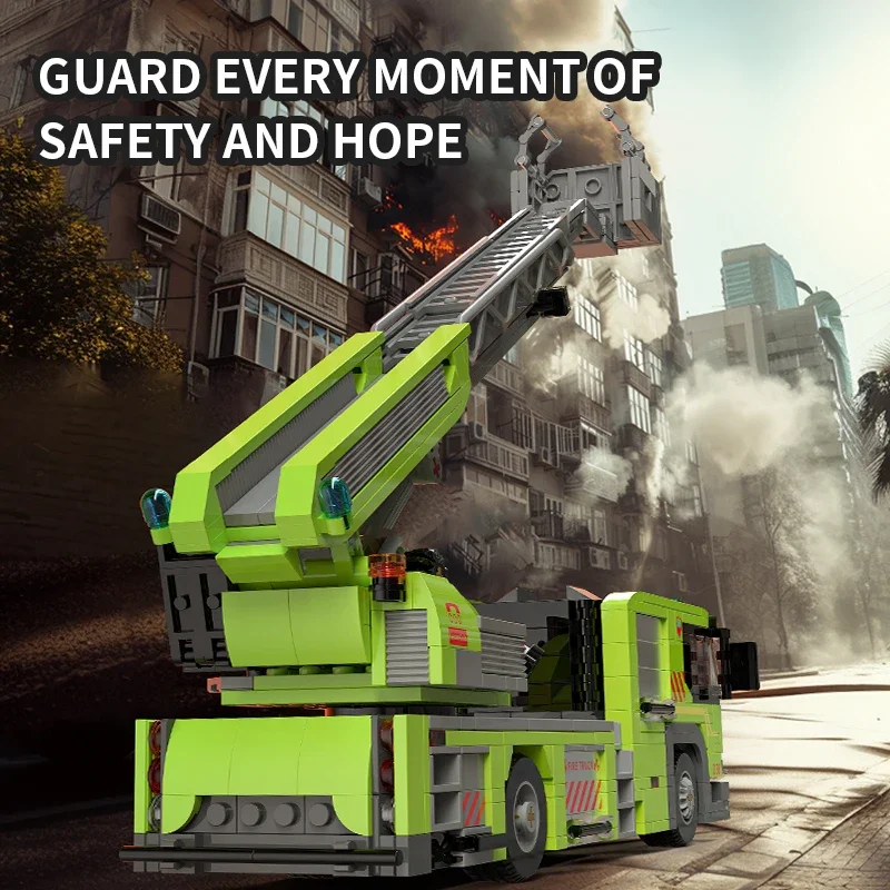 824PCS Fire Crane Ingenieur Truck Bouwstenen Klassieke Draaitafel Ladder Brandweerwagen Model Bricks Diy Speelgoed Kinderen Vakantie Geschenken