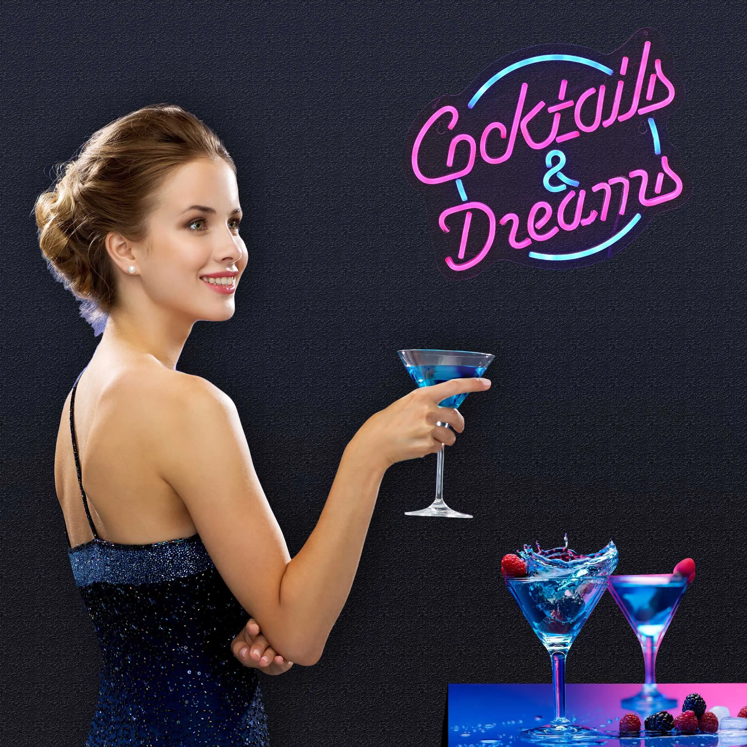 Cocktails and Dreams Neon Sign for Wall Decor Neon Light with Dimmable Switch LED Signs Bedroom Bar Hotel Party Club Art Lights