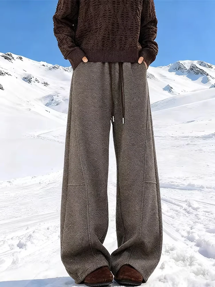 

Мужские спортивные штаны Thiened с прямыми штанинами на подкладке, осень-зима, теплые повседневные брюки с защитой от холода, тяжелый дизайн ножа