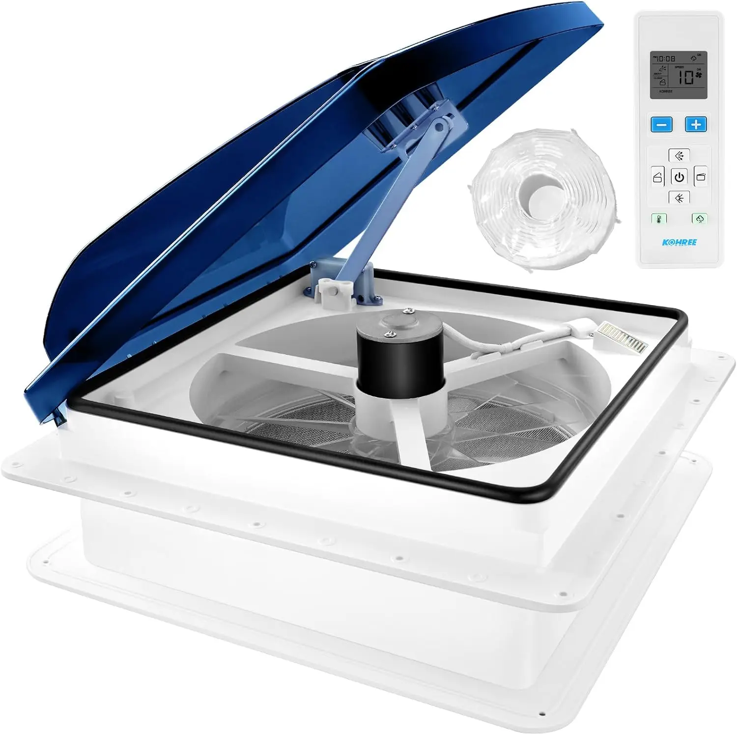 

14-дюймовый вентилятор для автодома с пультом ДУ, 10 скоростей, супертихий, с автоматическим датчиком температуры и дождя для ванной комнаты кемпера/прицепа