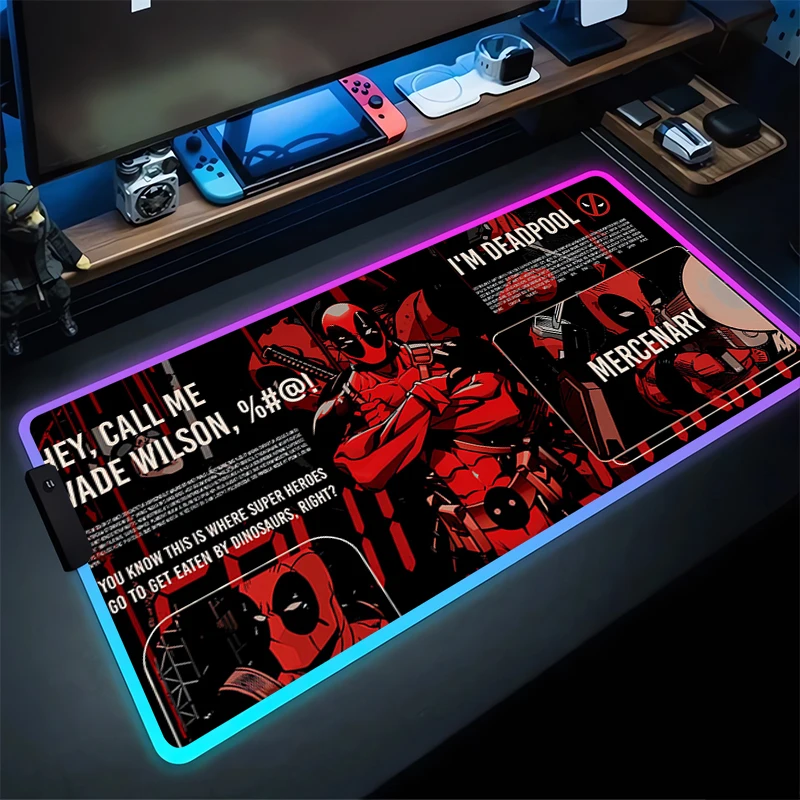 RGB Mouse Pad D-Deadpools Non-Slip Rubber Edge locking mousepads Game play mats notebook computer M-Marvels Home Decor handsome