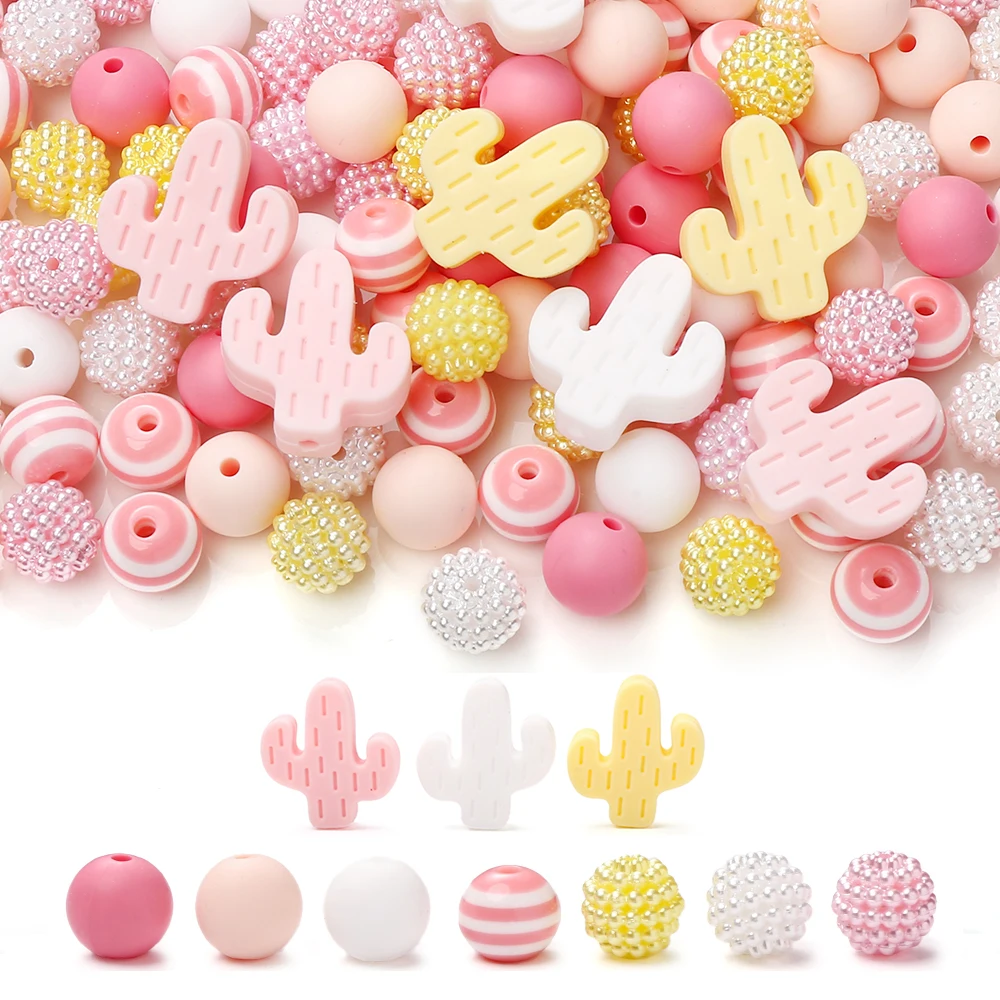 76Pcs Silicone Cactus Beads Set Desert Focal Beads Craft Bulk Supplies for Diy Necklace Bracelet Keychain Making Diy Material