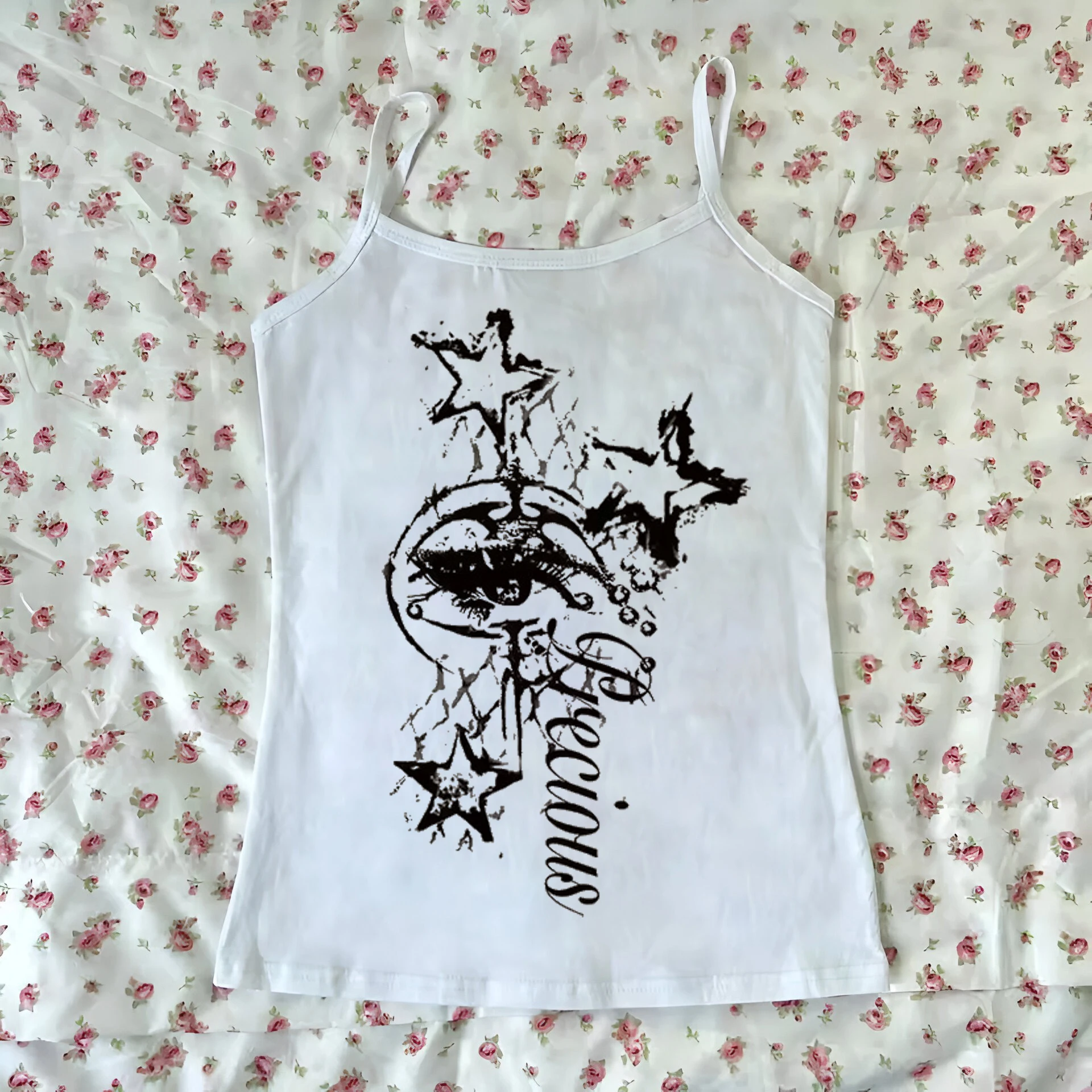 Spring and summer new women's Gothic style Y2K printed vest with camisole top, simple daily versatile fashion style