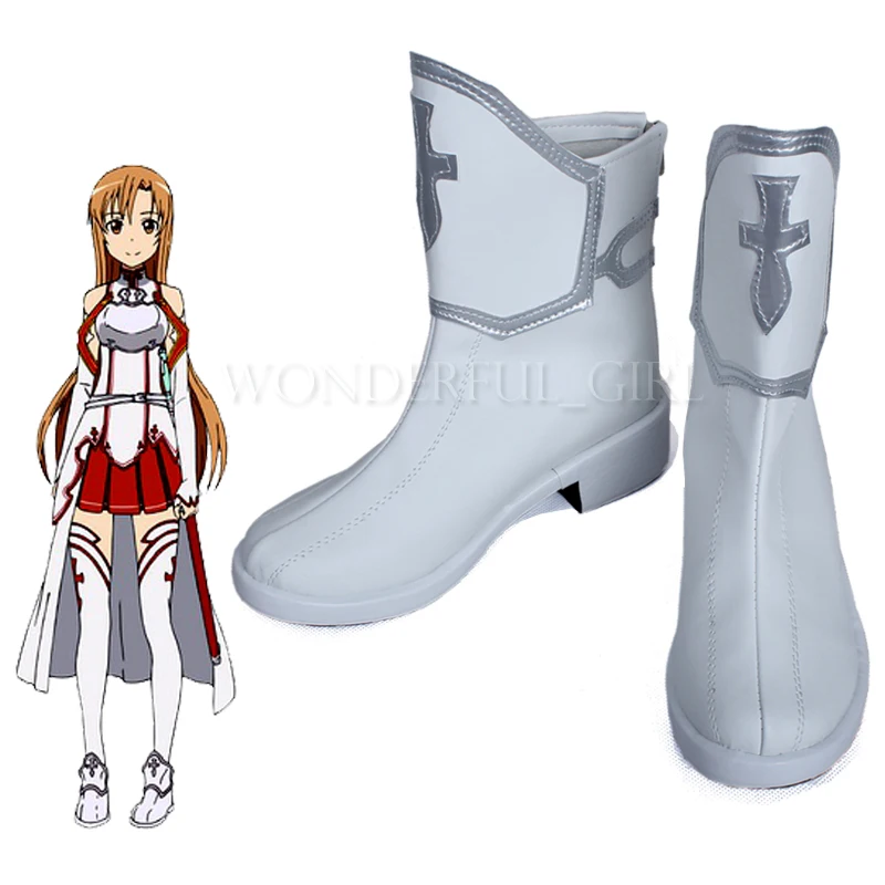 New Anime Sword Art Online Cosplay Shoes SAO Yuuki Asuna Cosplay Ankle Boots Halloween Party Shoes for Women Size 35-47