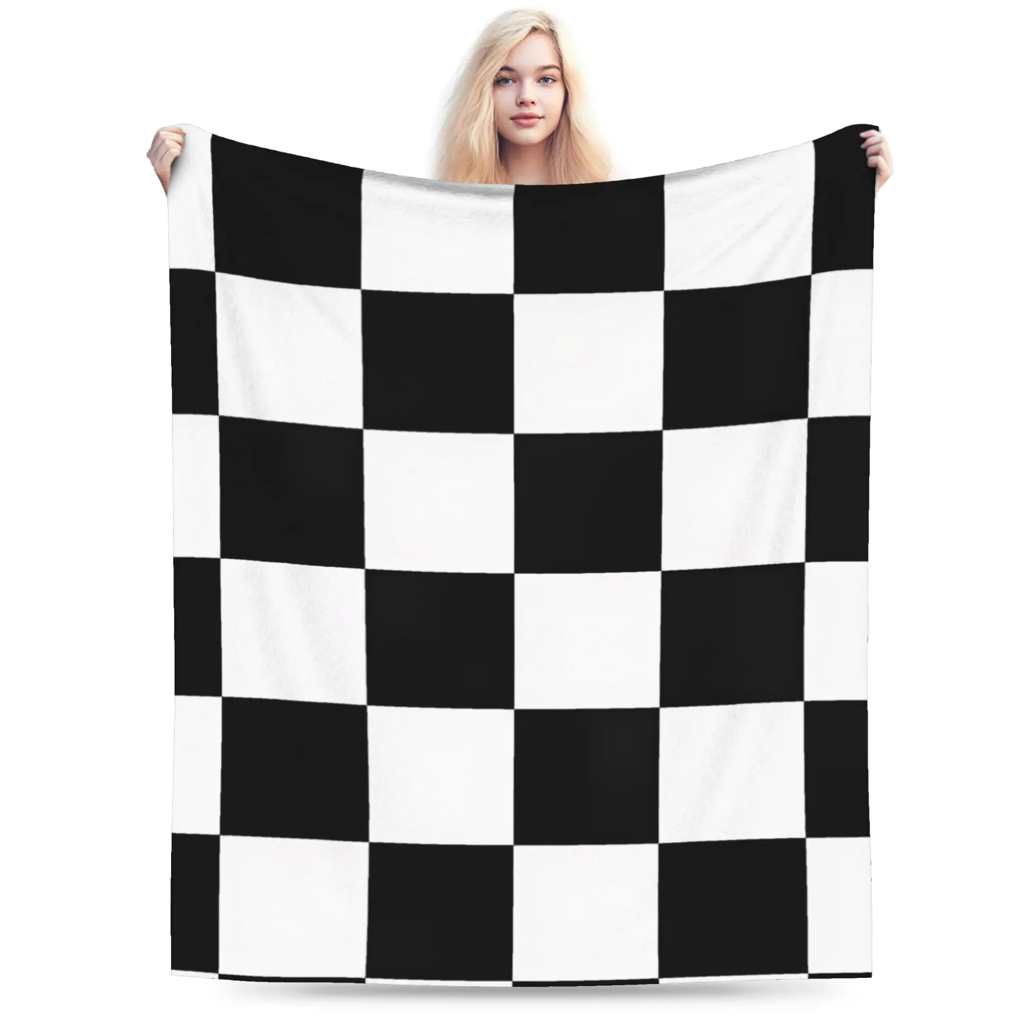 Black and white check Super Soft Blanket  Kids Adult Plush Throw Blanket Novelty Outdoor Flannel Bedspread Sofa Bed Cover