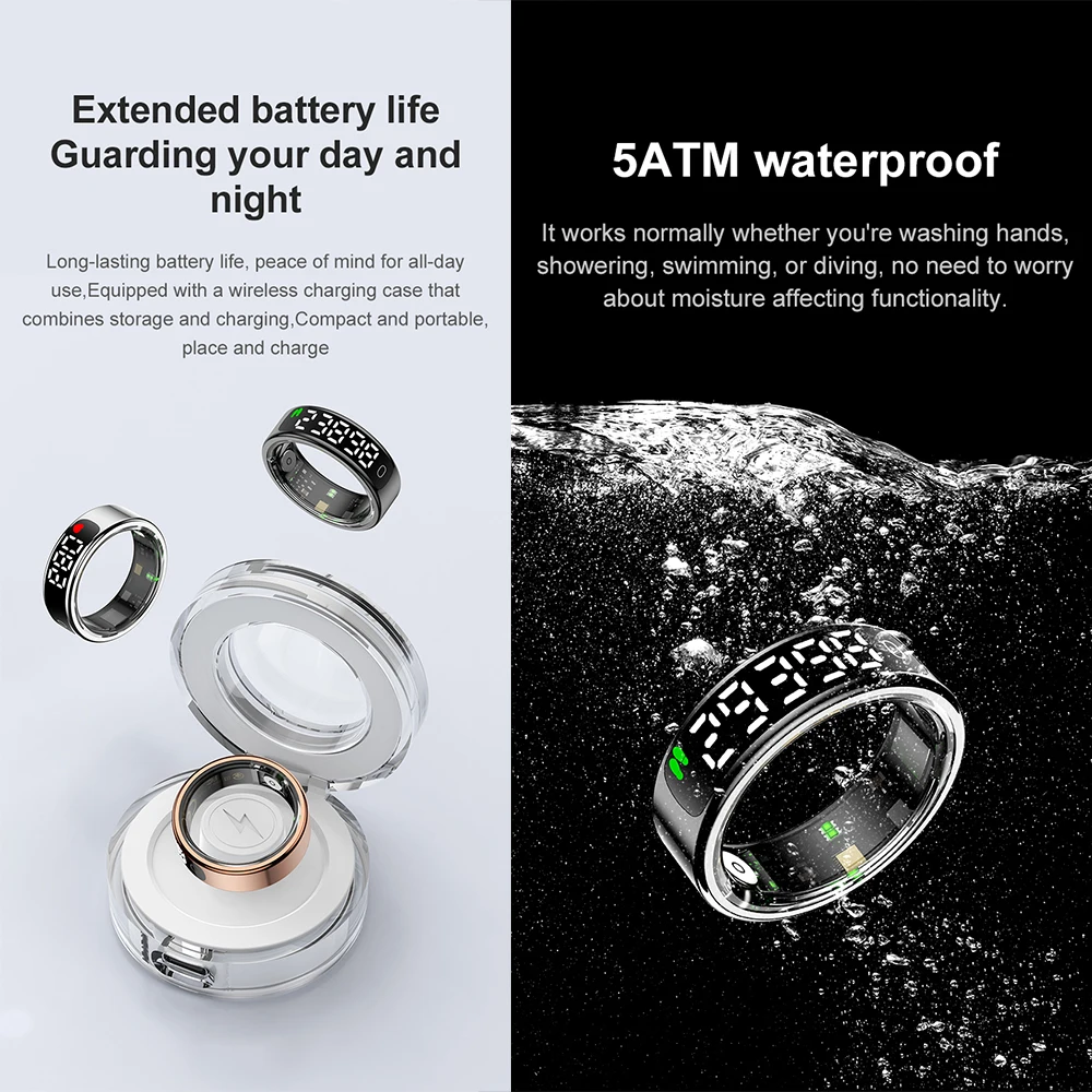 R13 ผู้ชายผู้หญิงสมาร์ทแหวนหน้าจอสแตนเลส 5ATM กันน้ําฟิตเนสแหวน Heart Rate เลือดออกซิเจน Sleep Monitor