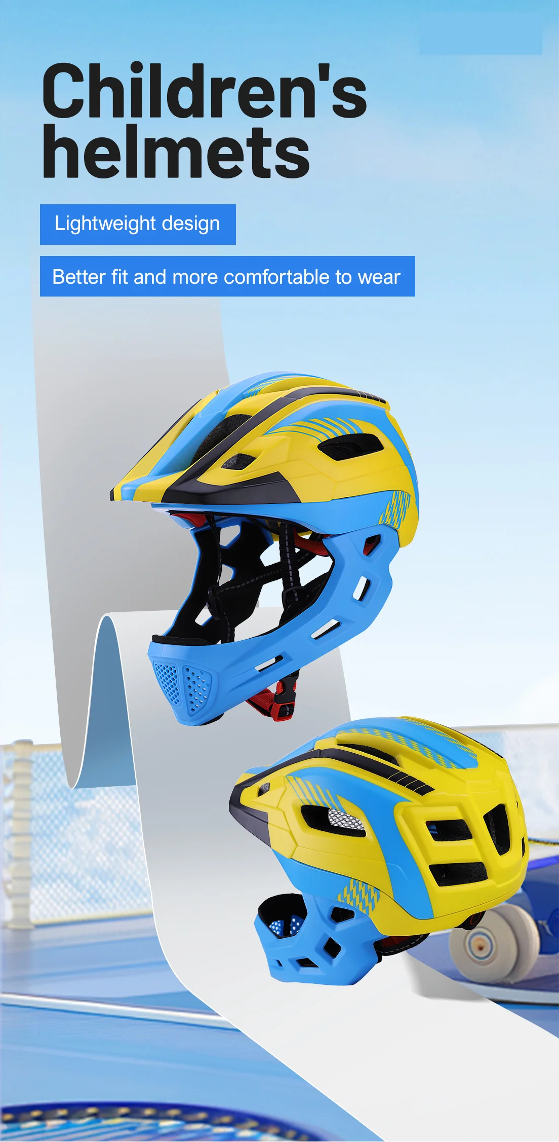 Horntour Kinder-Fahrradhelm Leicht und Atmungsaktiv Vollgesichtsschutz Abnehmbar Zwei-in-Eins Outdoor-Sicherheitsausrüstung – Detail 1