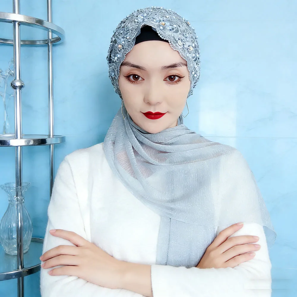 

Мусульманский нижний шарф с вышивкой бисером, мгновенный хиджаб, шляпа для женщин, исламский капот, шаль, тюрбан, кепка для свадебной вечеринки, мягкая и удобная