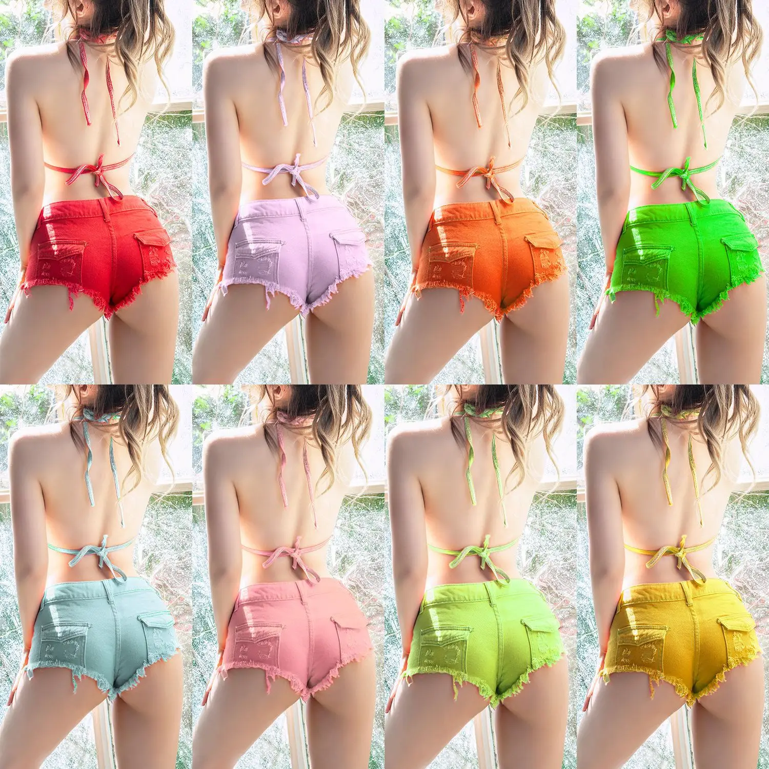 S-xxl Low Waist Ripped Jeans for Women Denim Shorts Candy Color Cut Off Mini Shorts Clubwear 13colors