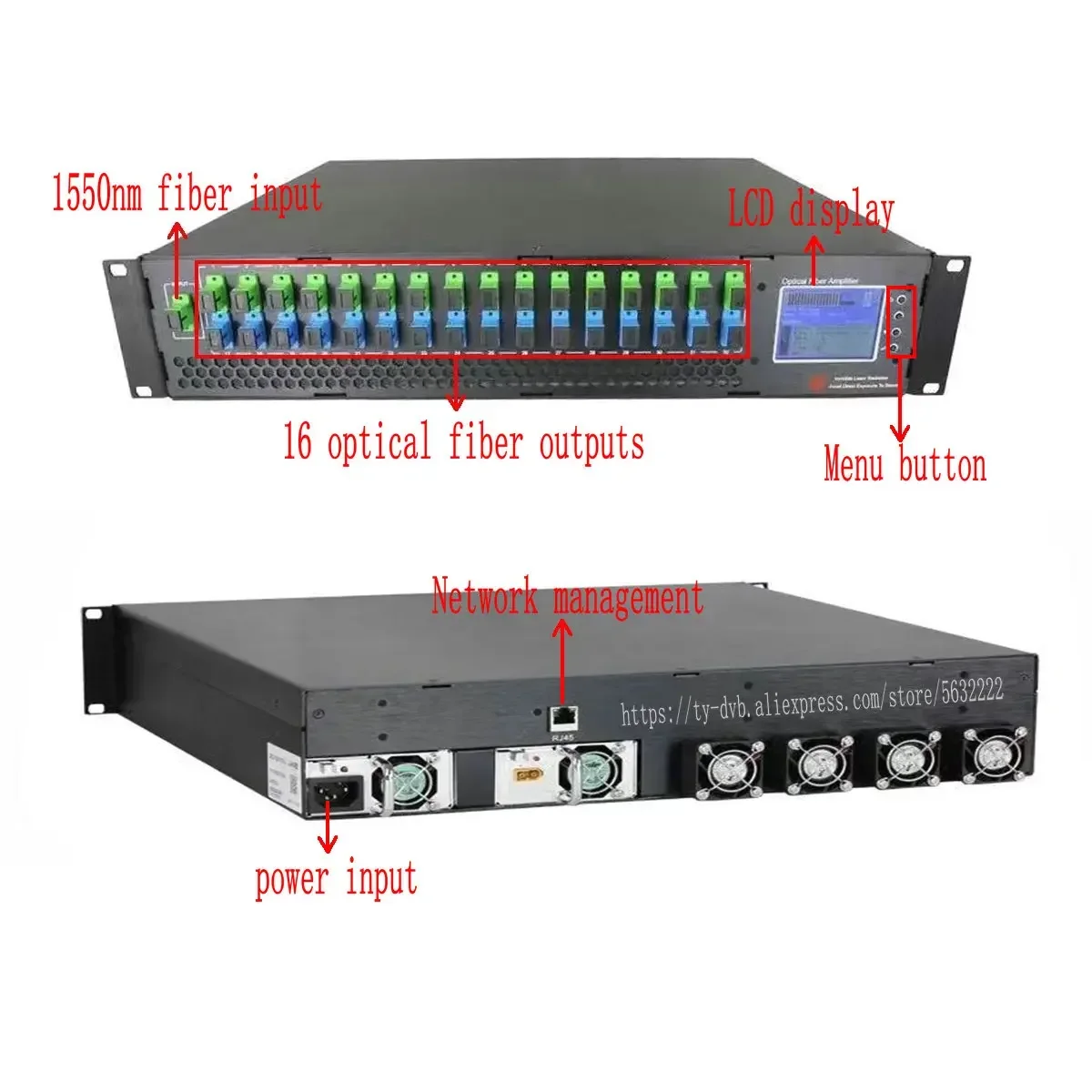 2u Catv Fth Edfa 16 Port 23db Output Wdm 1550nm Erbium Gedoteerde Vezelversterker