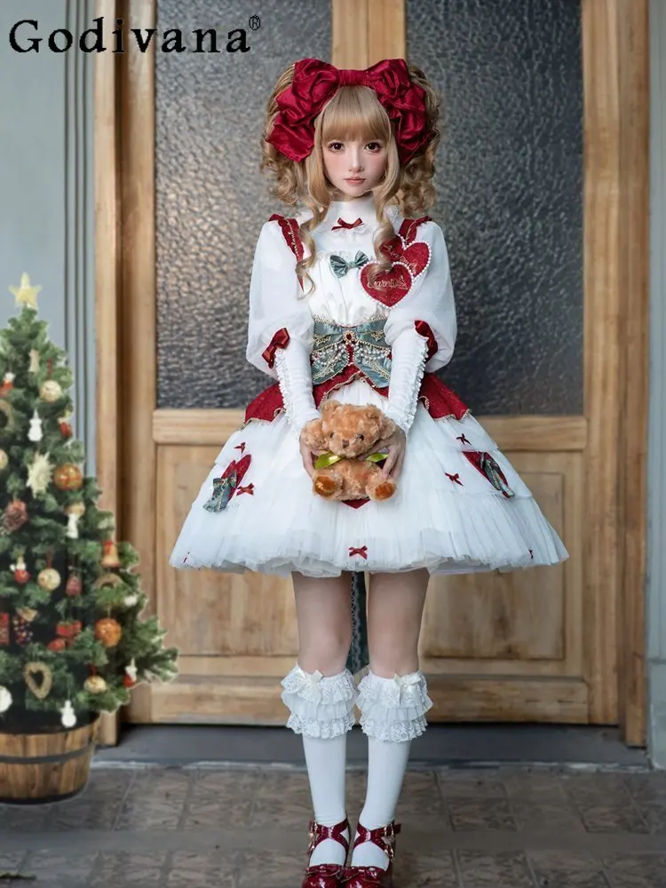 

Lolita Autumn Winter Sweet Princess Daily Court Sweet Op Long Sleeve Dress Cute Girl High Waist A-line Bow Princess Cake Dresses