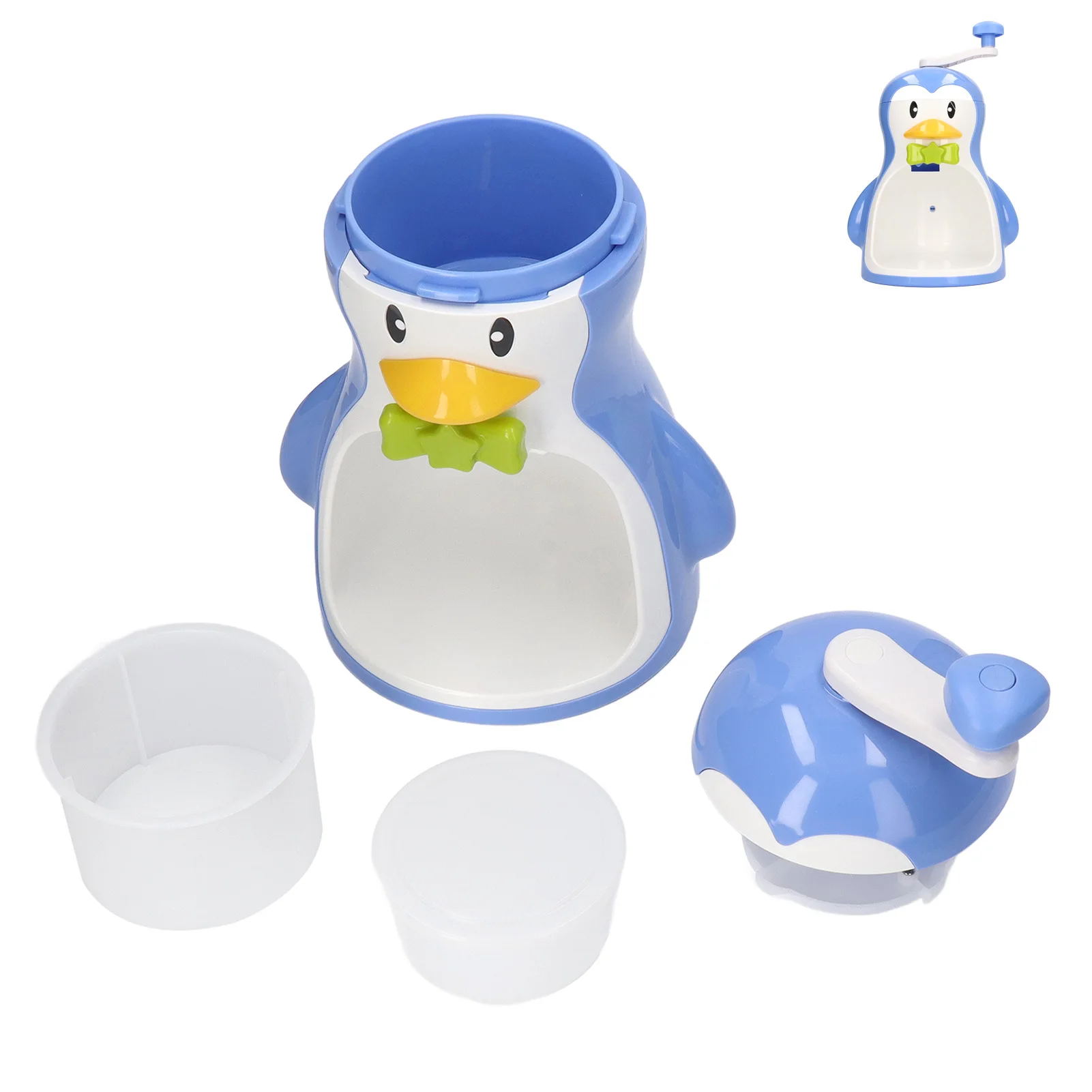 

Shaved Ice Machine ABS Penguin Shape Blue Household Portable Manual Snow Cone Maker Machine with Container Kitchen Accessories