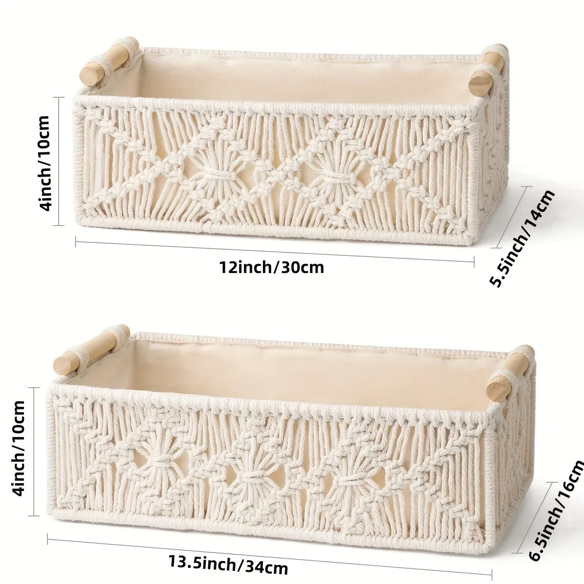 2pcs Boho Decor Storage Basket, Handmade Woven Decorative Countertop Toilet Shelf, Cabinet Organizer Box For Bathroom