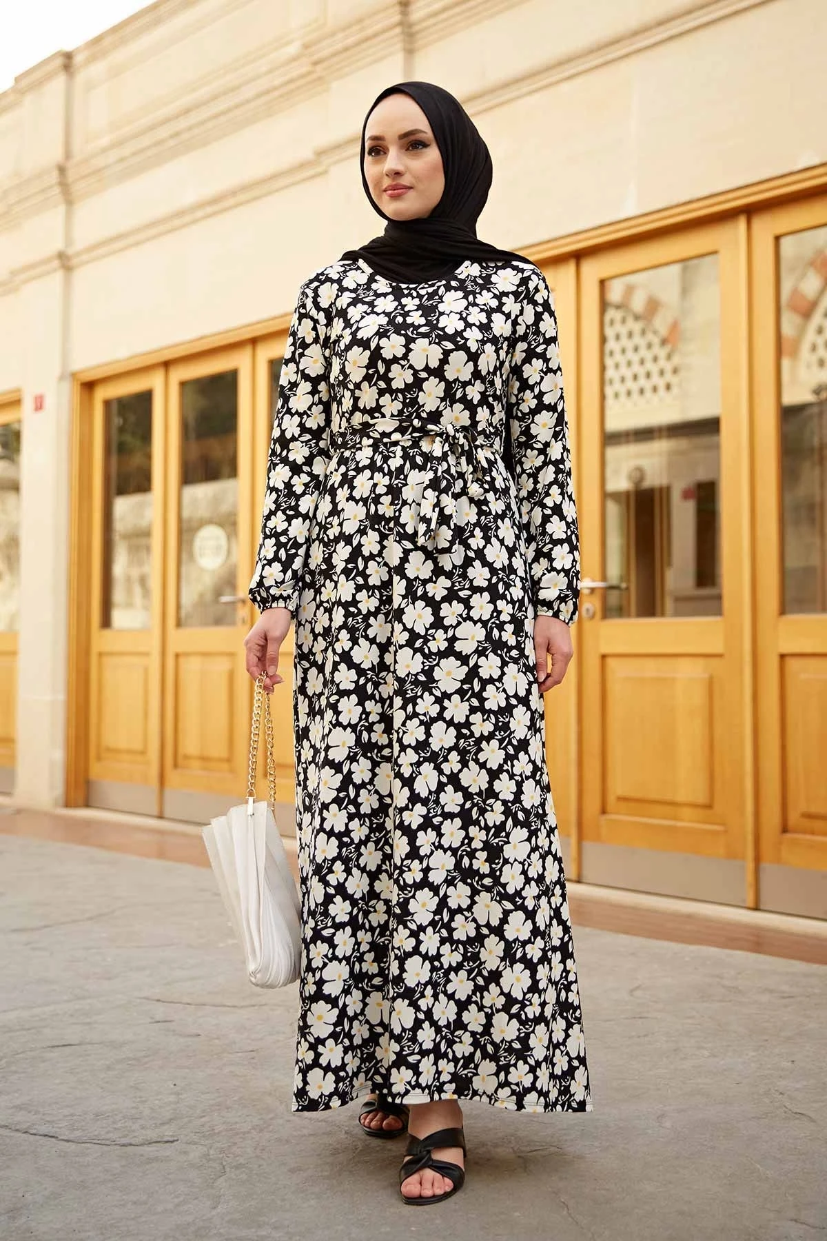 Daisy Print Dress SB-Black Winter Autumn 2021 Muslim Women Hijab headscarf islamic Turkey