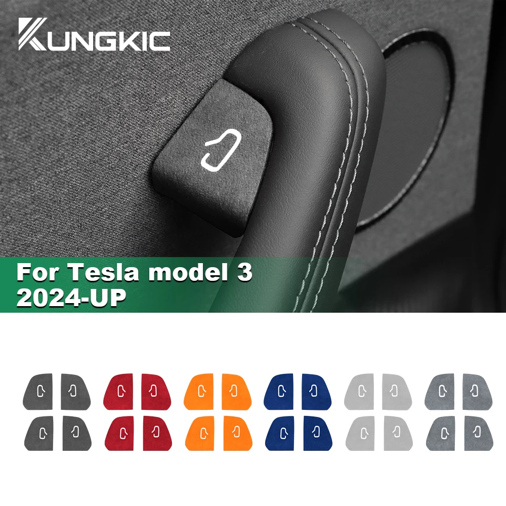 KUNGKIC-cubierta embellecedora de parche para interruptor de puerta de gamuza superior italiana para Tesla modelo 3 Highland 2024-Up, protección,