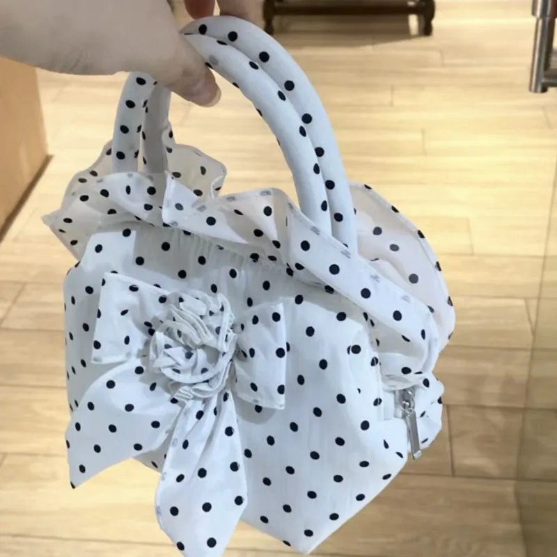 Bowknot Dot Printed Design Handbag 2024 New Zipper Solid Flower Hobo Bags Casual Canvas Large Capacity Small Tote Bags For Women