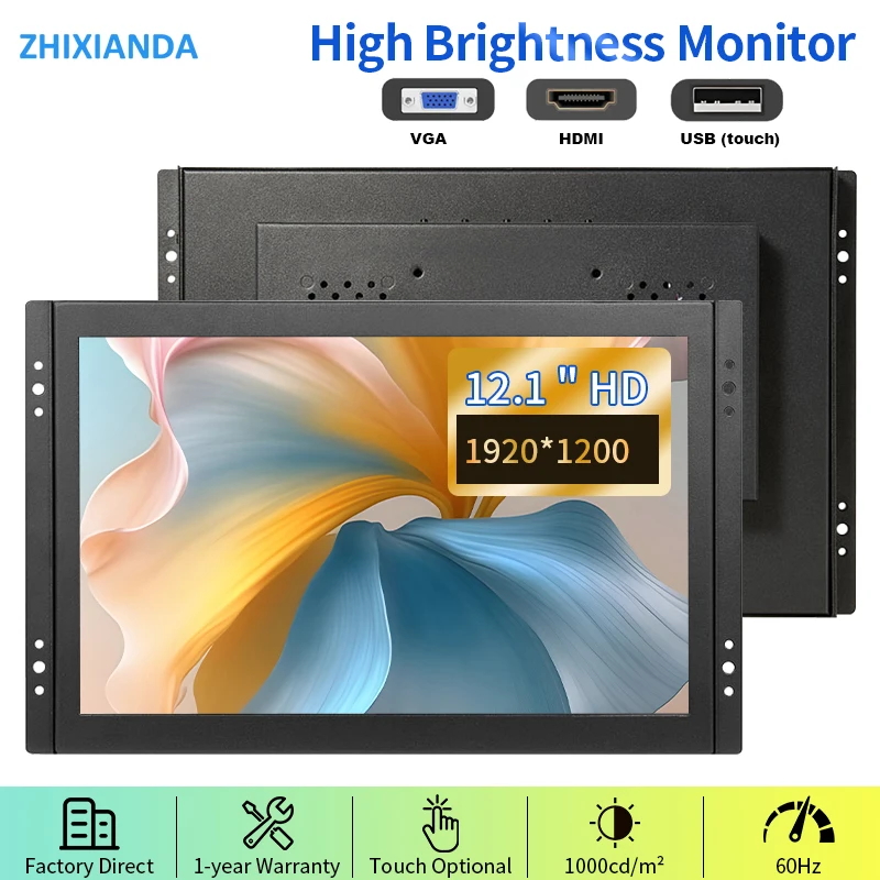 12.1 Inch Open Frame Monitor 1920*1200 High Brightness Sunlight Readable 1000 Nits Without Touch Industrial LCD HDMI Display
