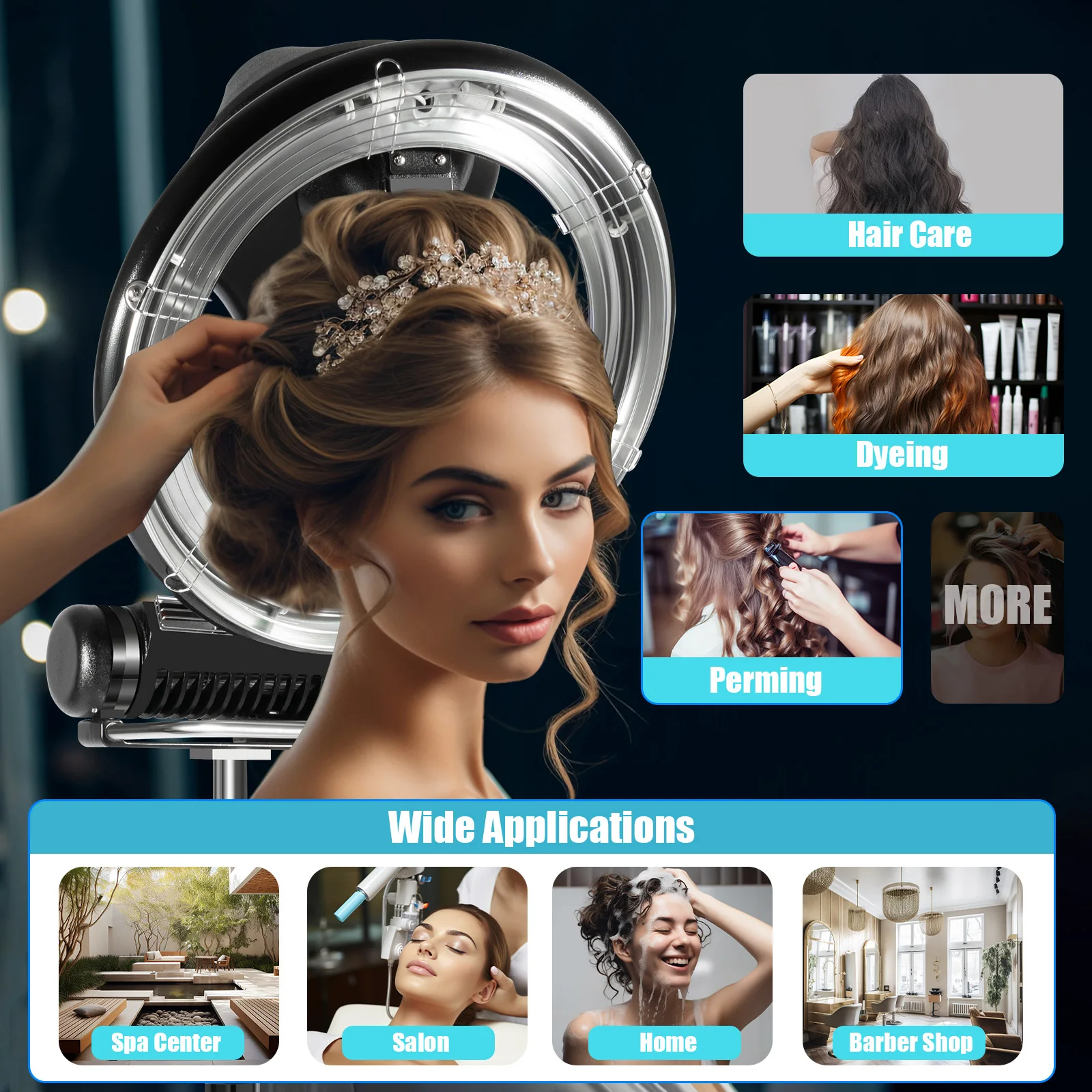 

Профессиональный инфракрасный фен, цветной процессор с вращающимся термокрашением, контроль времени, 3 функции (вентилятор, обогрев и вращение) и 6 режимов