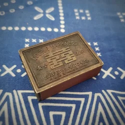 Antique Brass Character Matchbox chinês, Metal, duplo caráter, Vintage Match Box