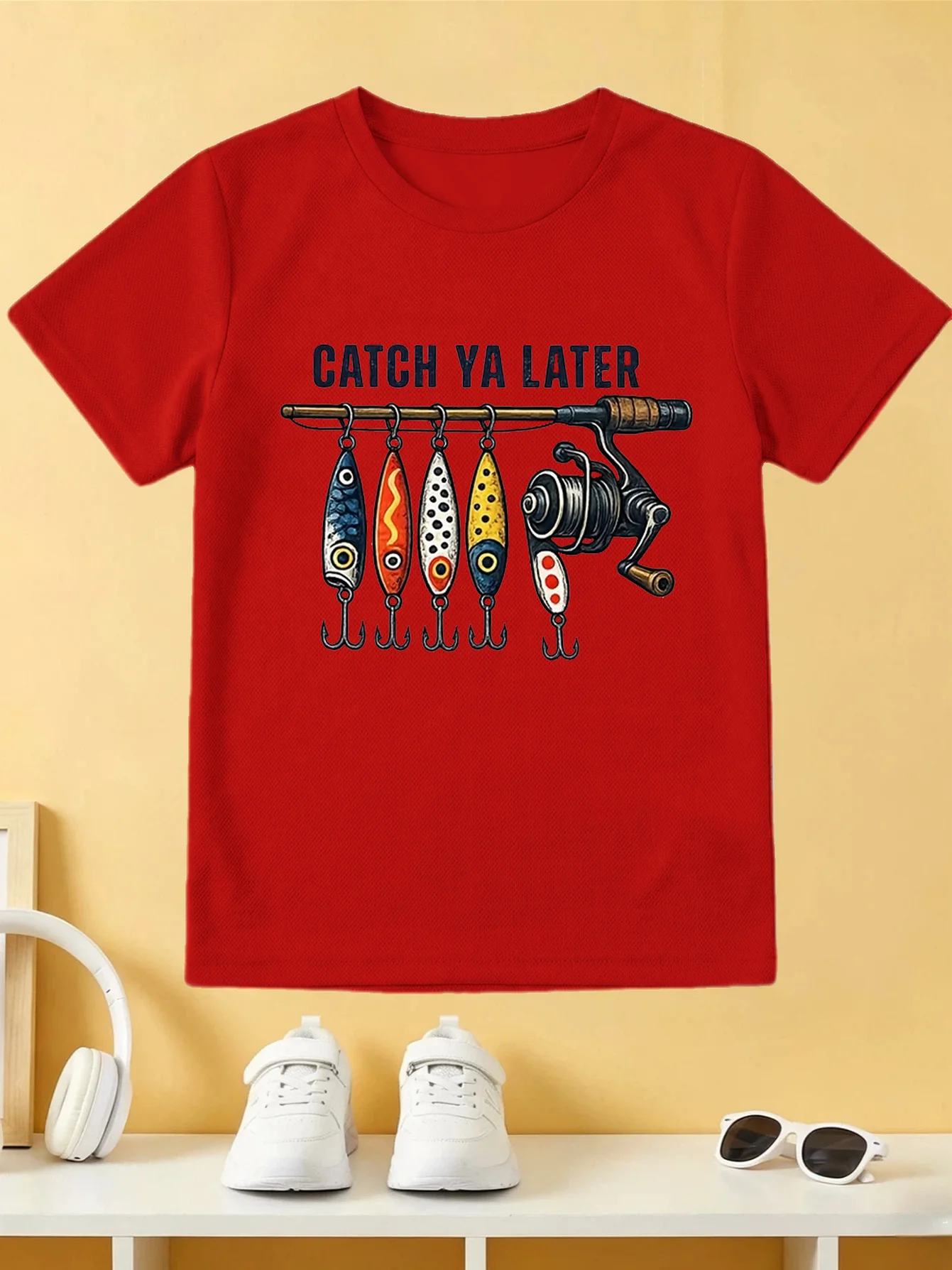 Catch Ya Later Fishing Lure Tee Vintage Fishing Rod Graphic Print Boys Girls Family Matching Cotton Short Sleeve Children Tshirt
