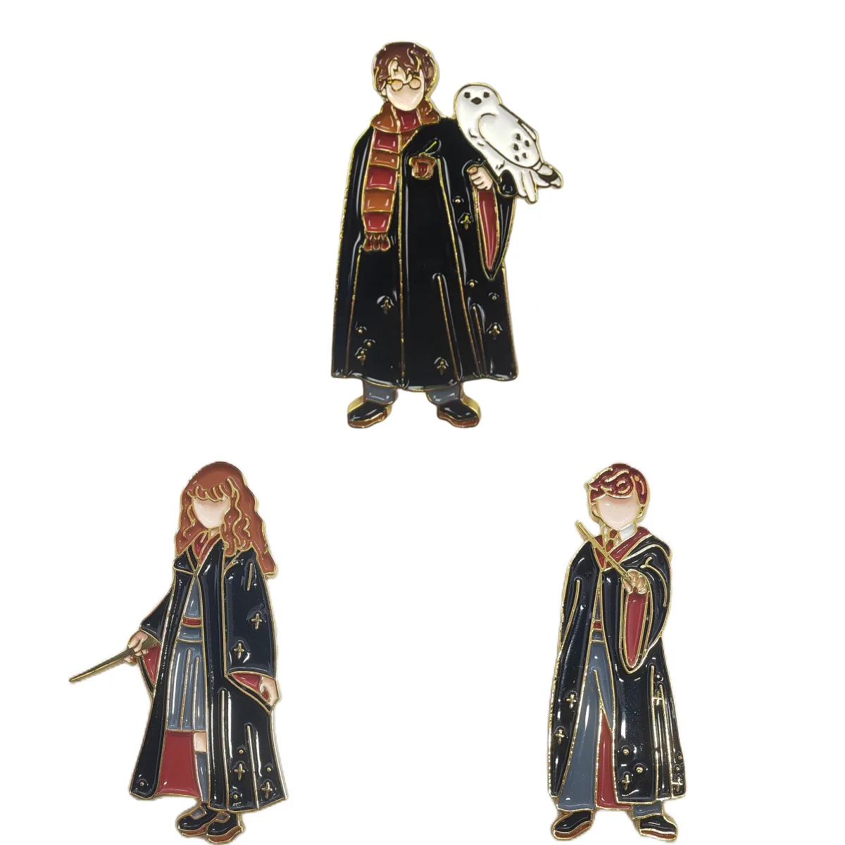 Broches de Hogwarts, insignias de Metal de aleación de dibujos animados, insignias de escuela de magia, Hermiones, delantales, alfileres, accesorios