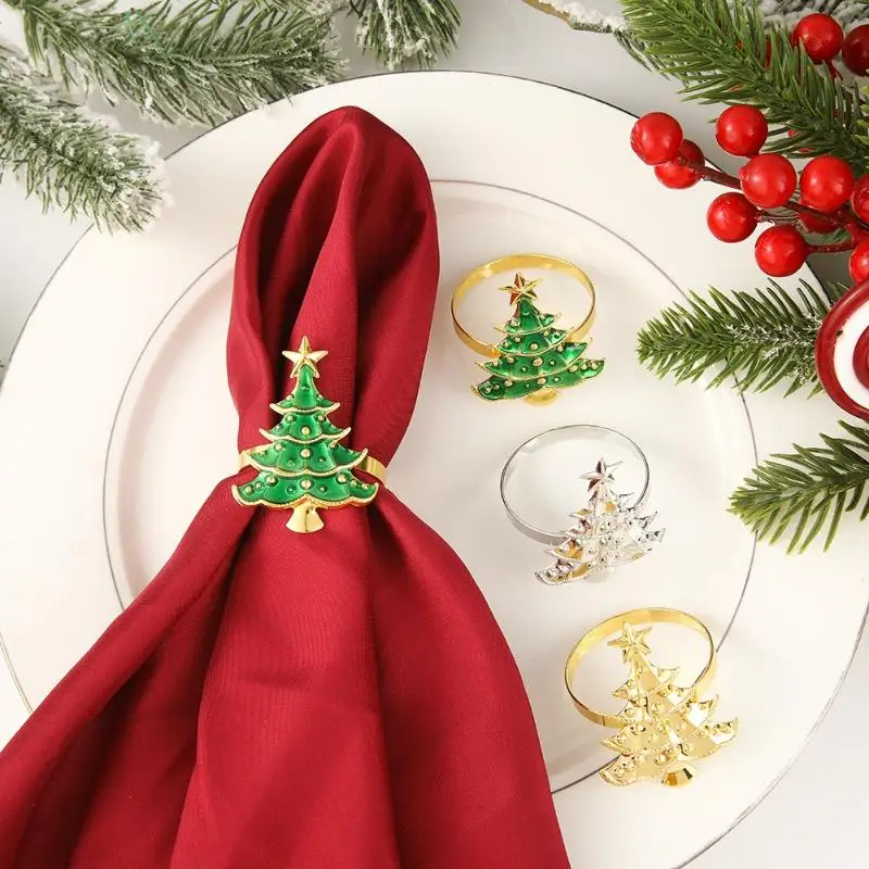 Christmas Napkin Rings Xmas Tree Ornaments Christmas Home Kitchen Dinner Table Decoration New Year Party Supplies