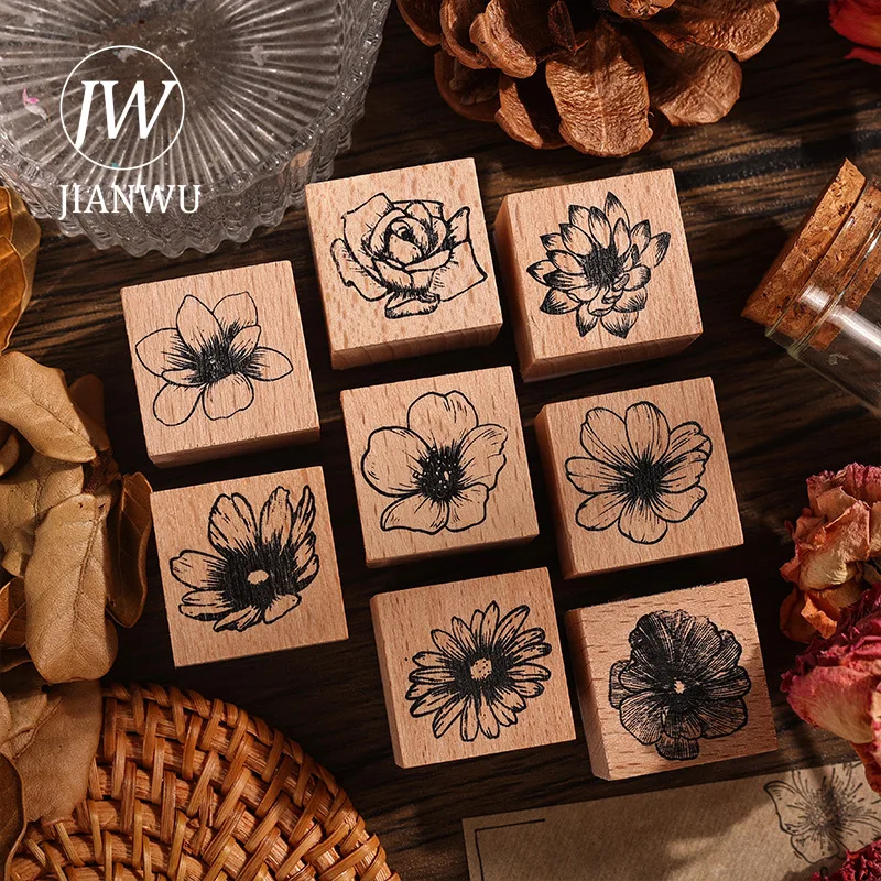 JIANWU Flower Rites Series Vintage Plant Flower Decor Wooden Rubber Stamp Creative DIY Journal Scrapbooking Material Stationery