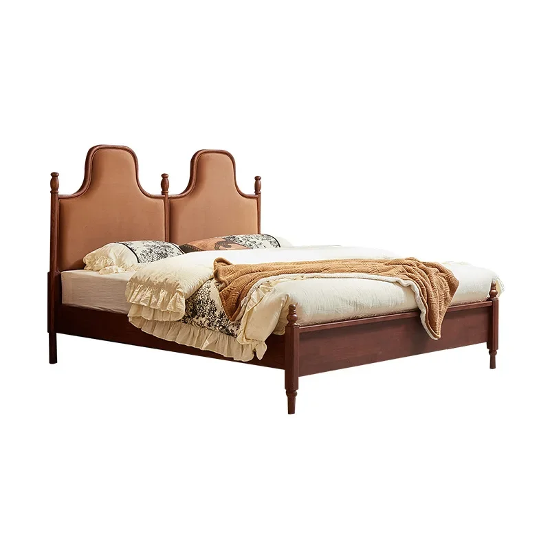

French retro red oak solid wood bed master bedroom 1.8 meters 8 double be d American cream antique