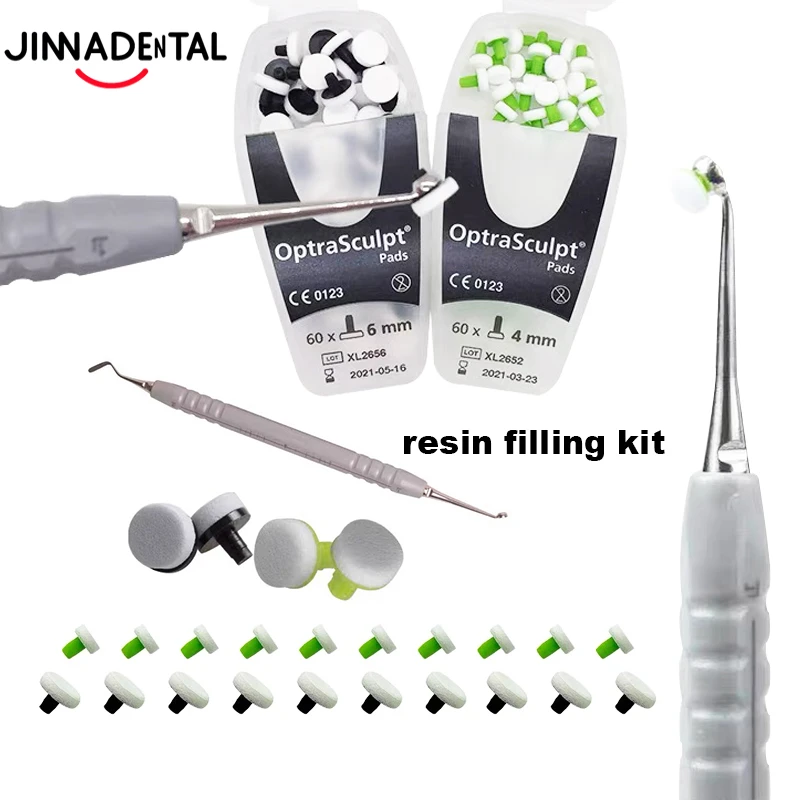 Dentistry Dental Resin Filling Set Dental Composite Light Cure Resin Filling Spatula Molding Tool Mixing Handle and Foam Pad Kit