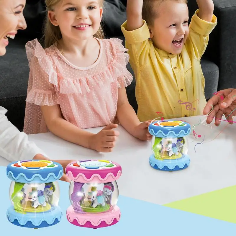 Musikalisches leuchtendes Krabbelspielzeug, Karussell, rotierende elektrische Trommel für Babys, sensorisches Aktivitätsspielzeug für 12-Monats-Jungen und Mädchen