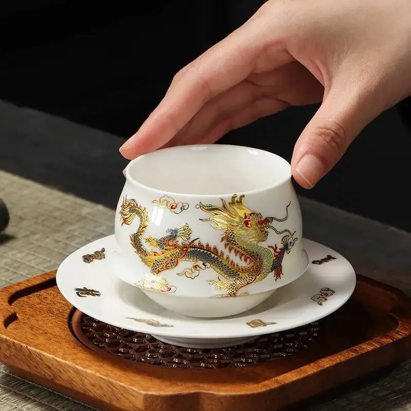 

Dragon and Phoenix Presenting Auspiciousness Hot Water Color Changing Non-tipping Cup Kung Fu Tea Cup Home Use Reception Cup