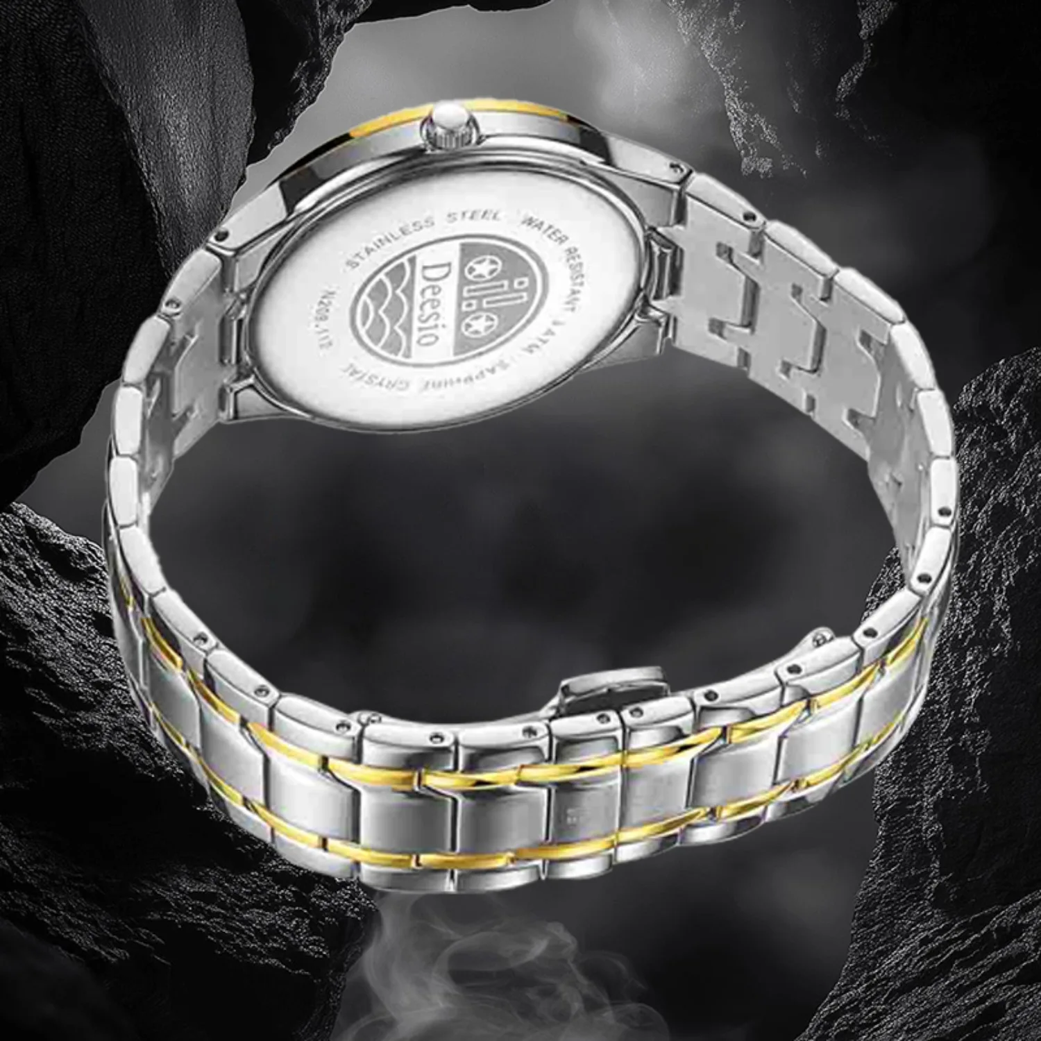 ساعة Deesio كاجوال عصرية للزوجين مصنوعة من مادة الفولاذ المقاوم للصدأ مقاومة للماء وعرض تقويم مزدوج هدايا للرجال والنساء