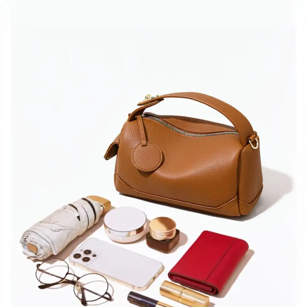 Stylish Boston Pillow Shoulder Bag Women Soft Leather Handbag Minimalist Commuter Crossbody Purse Fashion Tote Bag