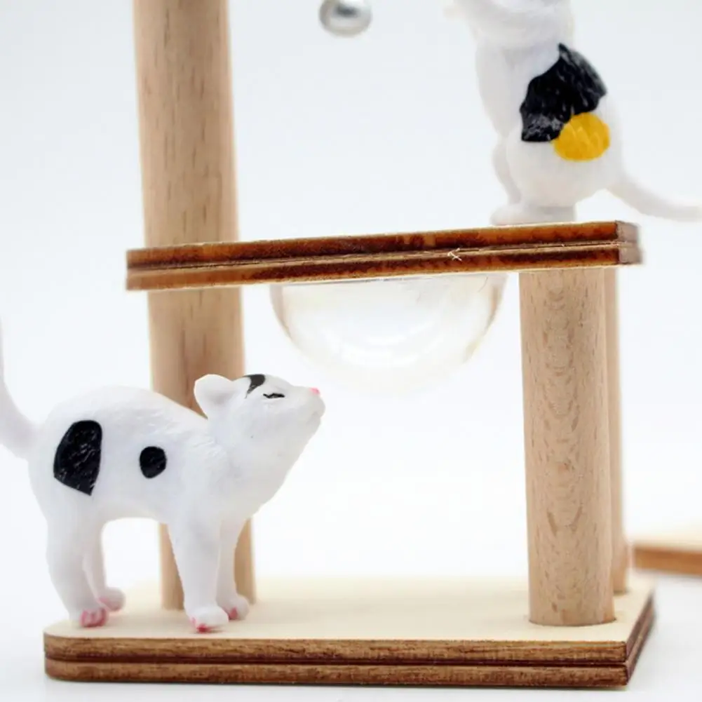 Small Cat Figurines for Dollhouse Miniature Wooden Cat Climbing Frame Pet Cat Tree Tower Toys for Dollhouse Decoration Small