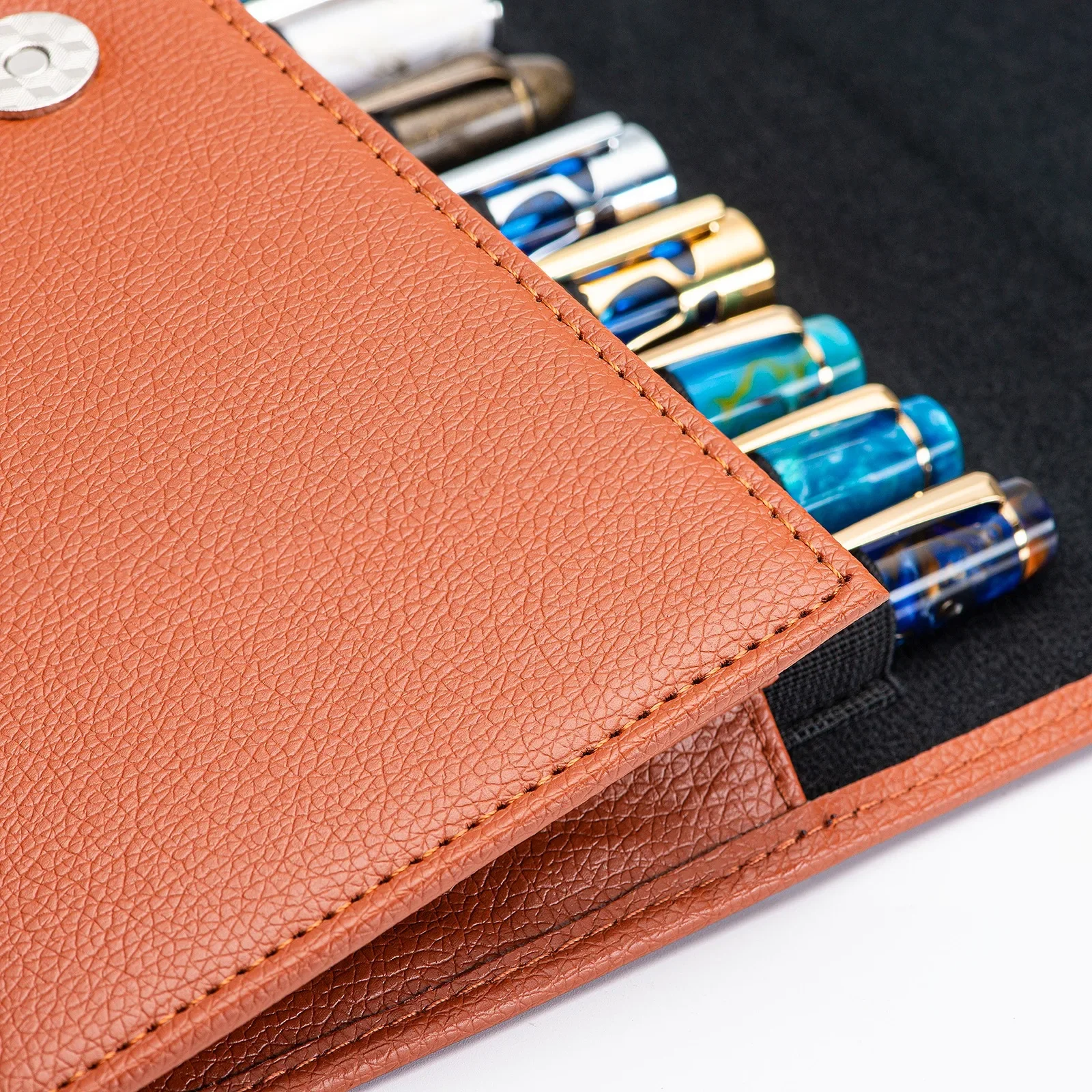Asvine 12 Slots Fountain Pen Case Pen Storage Bag Genuine Leather Minimalist Waterproof Black/ Brown Case School Stationery