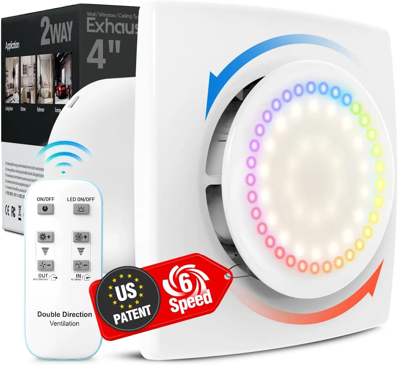 

Вентилятор для ванной с подсветкой, 10 RGB-ламп, 3000 об/мин, улучшенный, 2-режимный, 6 скоростей, с пультом ДУ, низкий уровень шума, двигатель постоянного тока