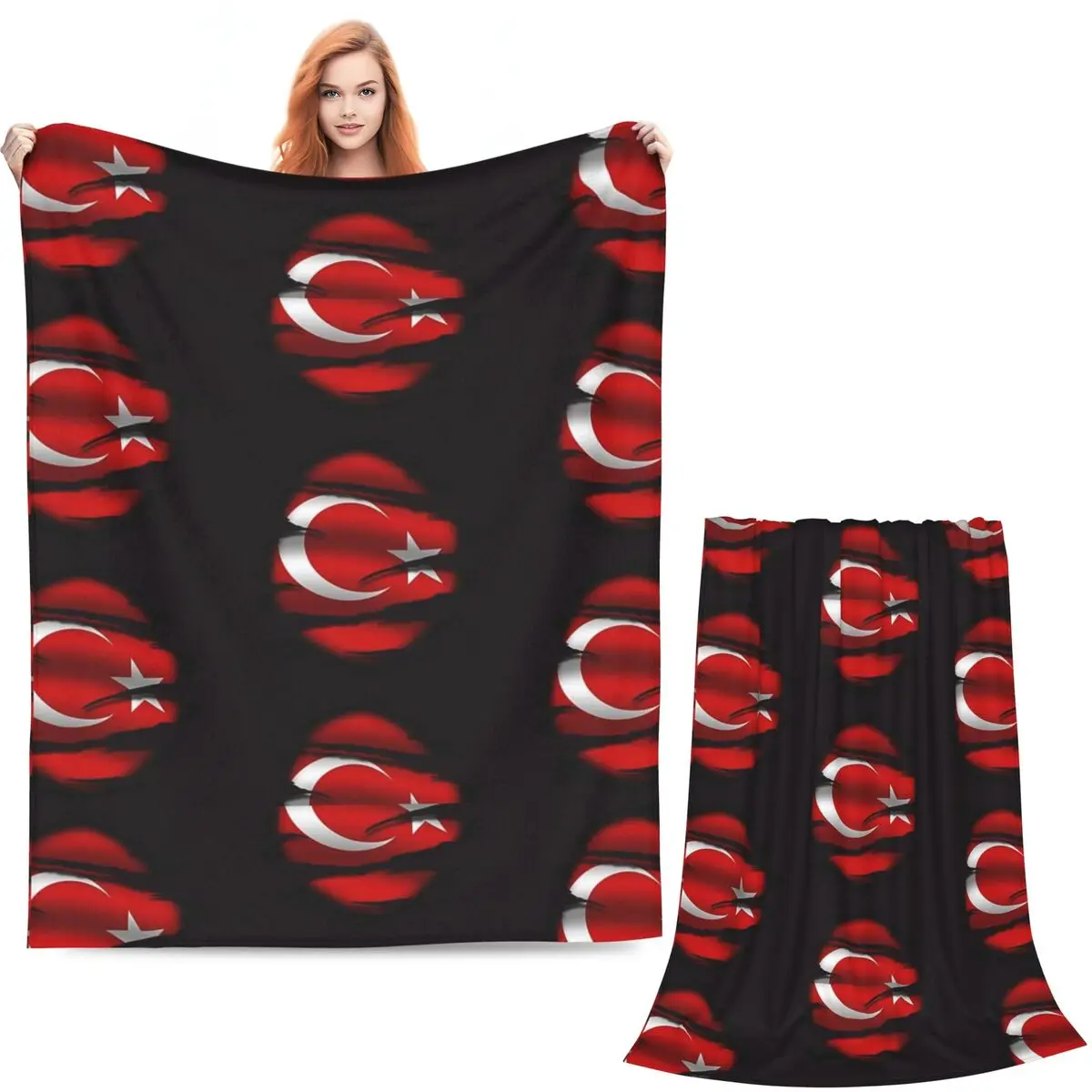 The Republic Of Turkey Flag Blanket Soft Warm Flannel Throw Blanket Bedspread for Bed Living room Picnic Travel Home Couch