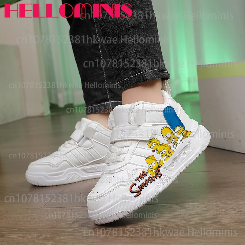 

Рождественская высококачественная детская обувь из искусственной кожи с забавным симпсоном, дышащая модная обувь с высоким берцем для мальчиков и девочек, подарок