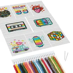 8pcs New Collection Cross Stitch Set Cartoon 11CT Printed Canvas  Embroidery Rubik's Cube Needlework Home Decoration