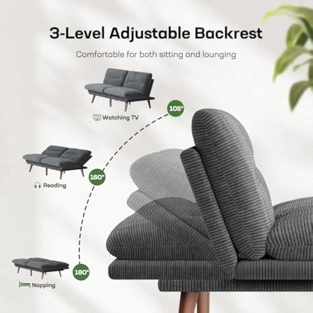 Futon Sofa Bed, Futon Couch with Adjustable Backrest & Armrests, Convertible Small Sleeper Sofa Bed for Small Apartments image 4