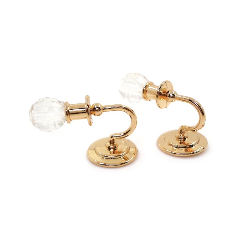 1쌍 1:12 인형집 미니 실버/골드 크리스탈 벽등 합금 모델 플레이하우스 침실 거실 장식 소품