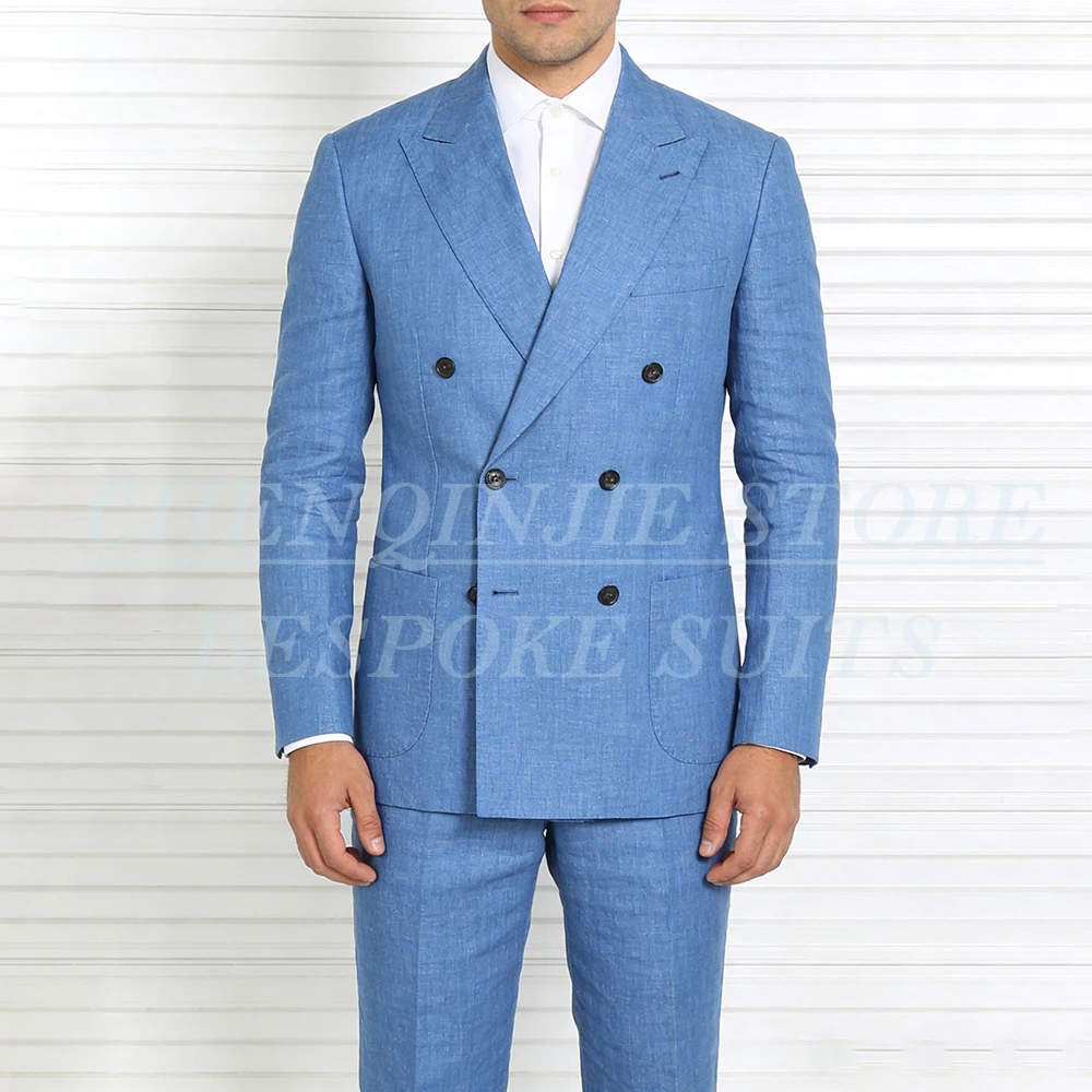 

High Quality Men's Suits Tailor Made Double Breasted Peak Lapel Slim Fit 2 Piece Jacket Pants Sets Wedding Male Clothing 2026