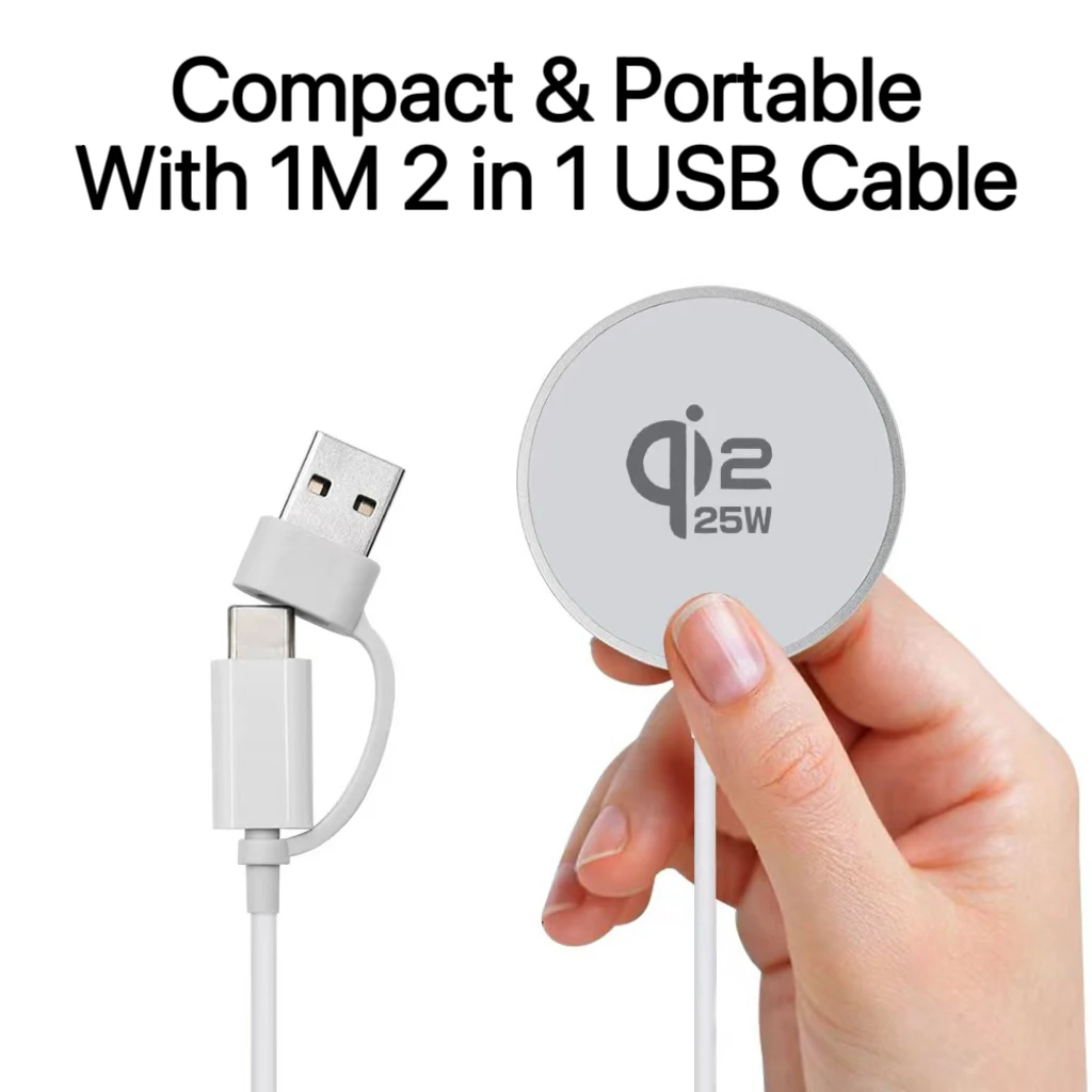 

Портативное беспроводное магнитное зарядное устройство 25 Вт Qi2.2, мини-быстрая зарядка для телефона iPhone 17/16/15/14/13/12 Pro Max Pad