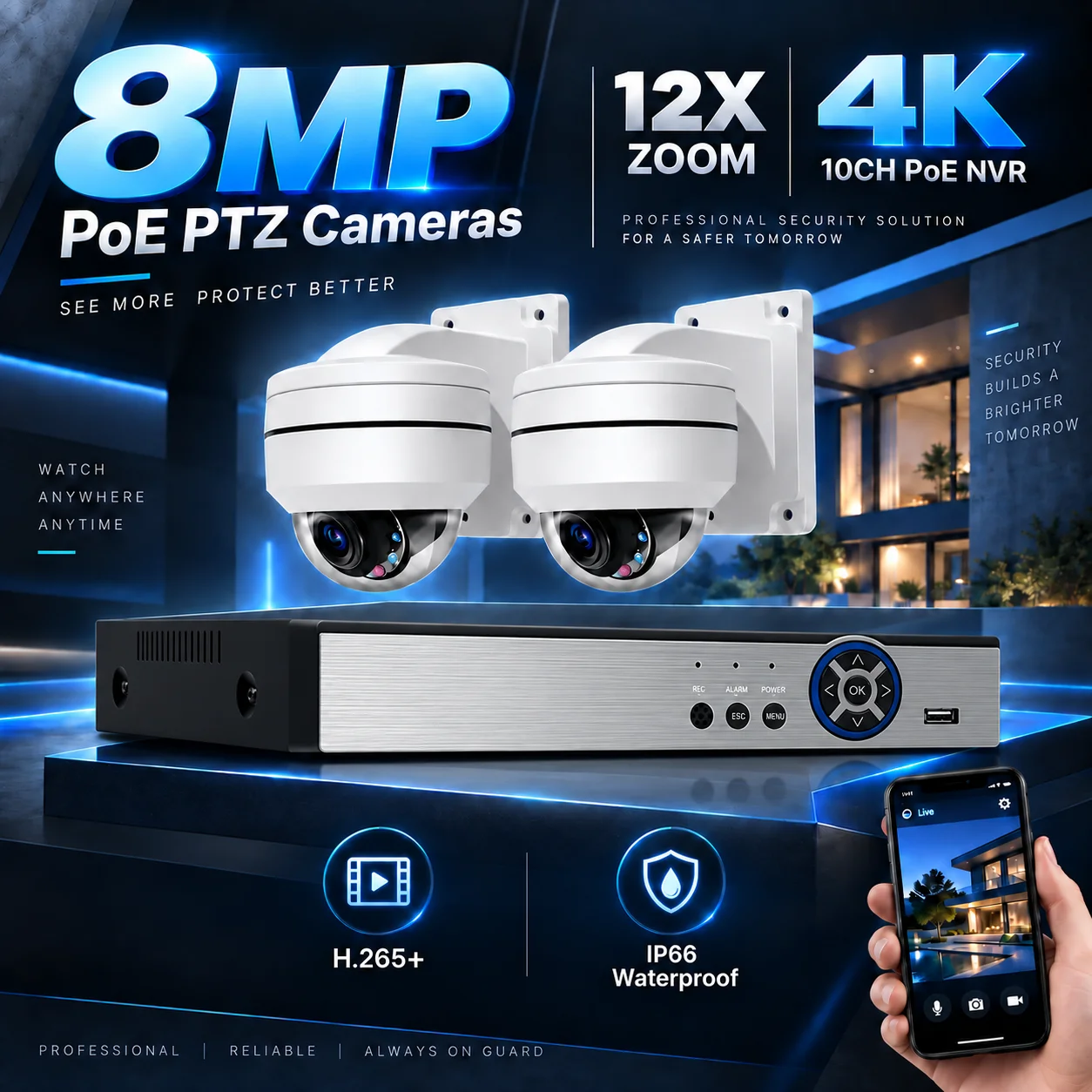 12-fach optischer Zoom 4K 8MP Varifokale PTZ IP-Kamera Außen-Dome POE CCTV Audio KI-Menschenerkennung Überwachungskamera
